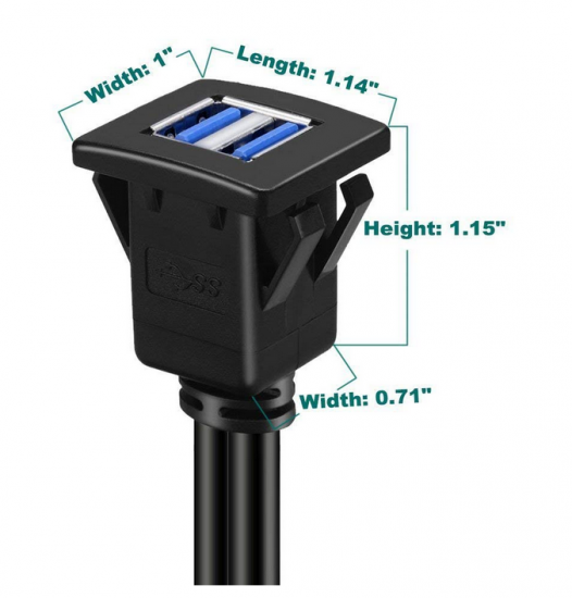 Preview: Mercedes V-Klasse W447 USB-Verlängerung (USB-A 3.0, Panel-Mount) für Einbau in Klappe neben OEM-USB